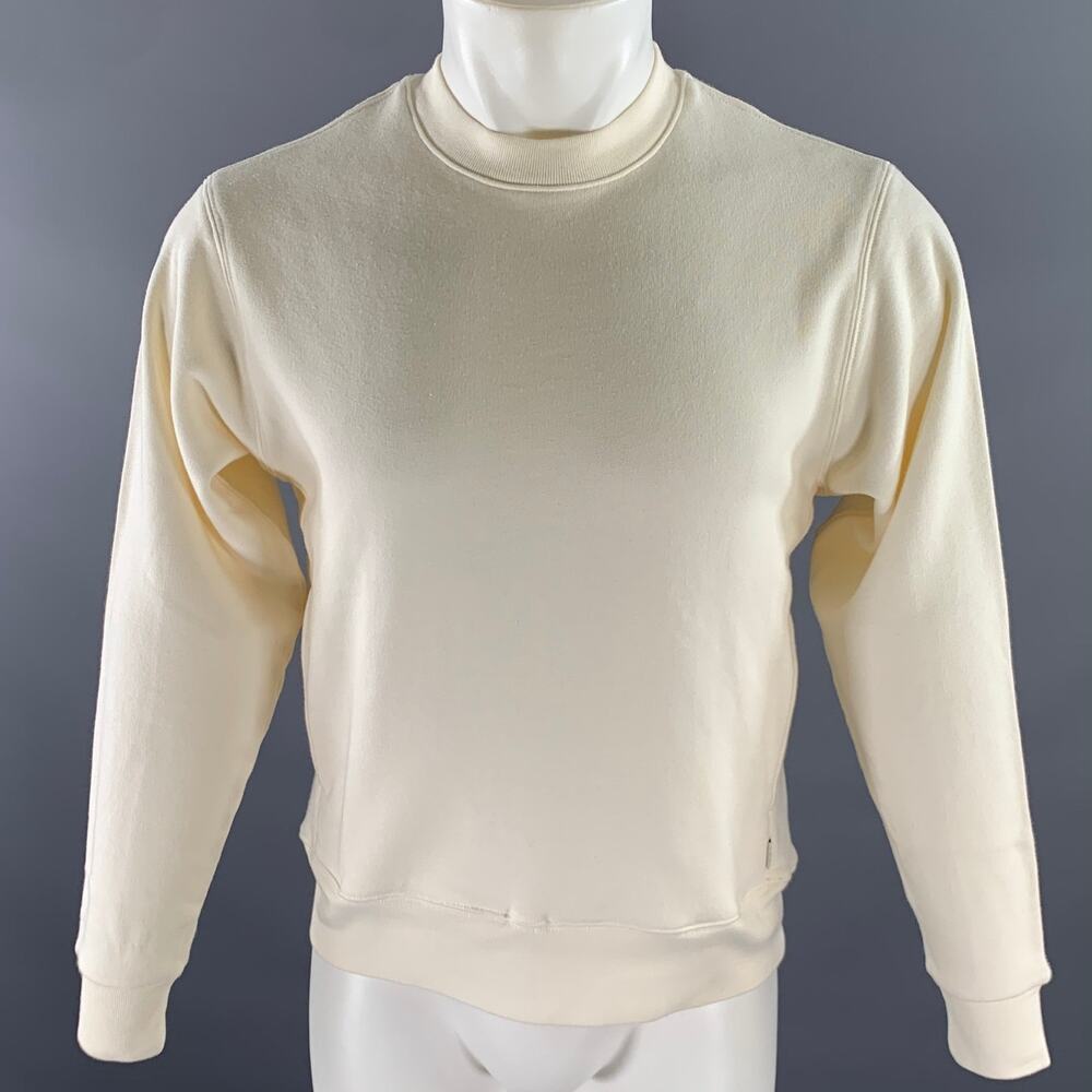 AYR Size XS Cream Solid Cotton Crew-Neck Sweatshirt